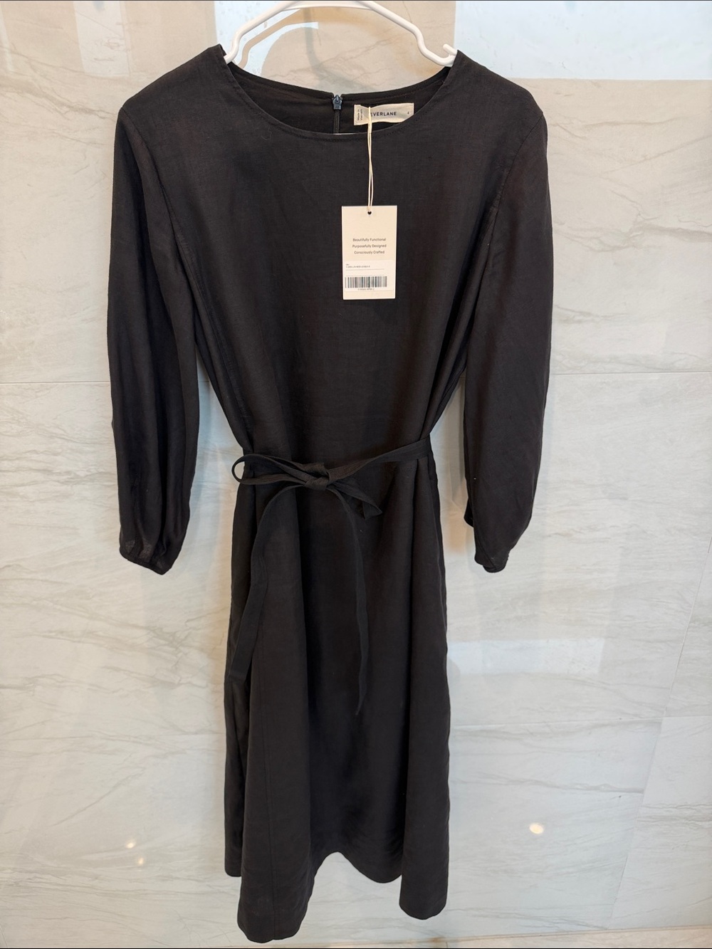 Everlane Black Long-Sleeve Tie-Waist Midi Dress